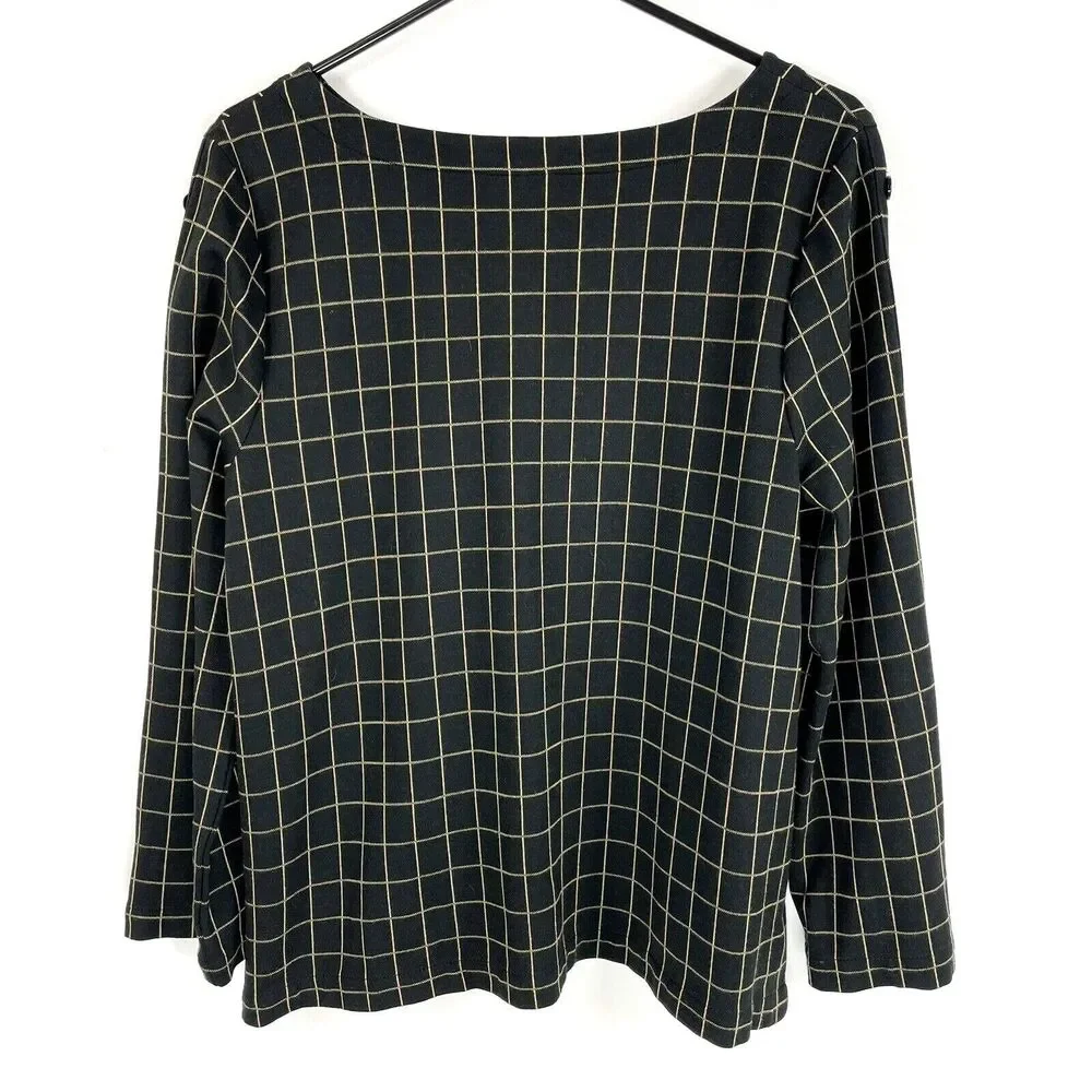 J Jill Top Size LP Large Petite Boat Neck Windowpane Ponte Knit Tunic Black Tan - Picture 4 of 6